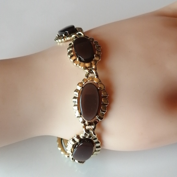 Vintage 1950s CORO Thermoset Lucite Brown Gold Fluted Links Bracelet - Picture 4 of 10